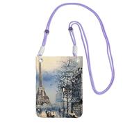 Romantico Parigi Torre Eiffel stampa borsa a tracolla per le donne, mini borse per telefono, carino portafoglio per telefono, per escursioni e viaggi regalo, Viola, Taglia unica