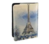 Romantico Parigi Torre Eiffel stampa passaporto con porta carte di credito custodia in pelle per passaporto per donne uomini famiglia ID viaggio, Nero , Taglia unica