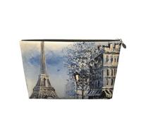 Romantico Parigi Torre Eiffel stampato in pelle da viaggio borsa trucco con cerniera oro per le donne in movimento, Oro, One Size, Beauty case
