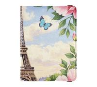 Romantico Parigino Torre di Ferro con Fiori Blu Cuoio Decorativo Porta Passaporto per Viaggio Portafoglio Combo Porta Passaporto Custodia Portafoglio Leggero, Romantico Parigino Torre di Ferro con