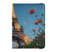 Romantico Parigino Torre di Ferro con Fiori Porta passaporto decorativo in pelle per gli uomini di viaggio Documenti di Viaggio Organizer Protector Caso passaporto Documenti di Viaggio Portafoglio