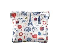 Romantico Paris on Valentine Cartoon Donne Portamonete in Pelle Unica Tasca Borsa Trucco per Signora, Romantico Parigi su San Valentino Cartoon, 1 size, Stampa artistica