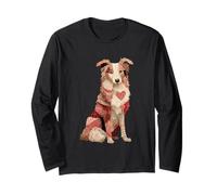 Romantico Patchwork Border Collie con Cuore Rosso Maglia a Manica