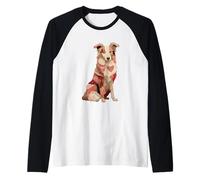 Romantico Patchwork Border Collie con Cuore Rosso Maglia con Maniche Raglan