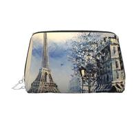 Romantico pochette per cosmetici in pelle con stampa Torre Eiffel di Parigi, borsa per il trucco in pelle per borsa con chiusura superiore a zip elegante borsa da toilette, Argento, taglia unica