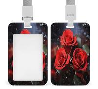 Romantico porta badge con rose rosse trasparenti con cordino staccabile custodia verticale in plastica rigida protegge carte d'identità da lavoro carte di credito per ufficio fabbrica