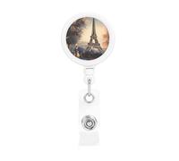 Romantico porta badge retrattile con torre Eiffel di Parigi, resistente, con clip per cintura, cordini retrattili, porta carte d'identità con portachiavi, clip per badge per ufficio, infermiere