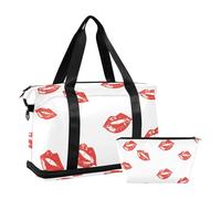 Romantico Red Lips Kissing Digital Art Personal Item Travel Bag Carry On Personal Item Bag con Toiletry Bag per viaggio pieghevole, Romantico labbra rosse baciare arte digitale, 1 size