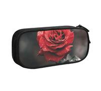 Romantico rosa fiore stampato matita sacchetto trucco gioielli scatola portatile scatola di immagazzinaggio viaggio gioielli caso nero, Nero , Taglia unica, Astuccio portamatite