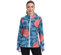 Romantico Rose Rosse per San Valentino Palestra Felpa con cappuccio Quick Dry Sun Shirts UPF 50+ Protezione Felpa Donna Giacca leggera per Escursioni Outdoor camisas de playa para mujer