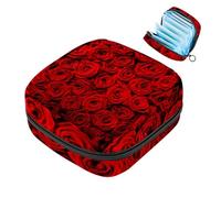 Romantico sacchetto per assorbenti igienici con motivo floreale rosso rosa, grande sacchetto mestruale con cerniera, borsa per assorbenti mestruali, per ragazze e donne