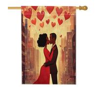 Romantico San Valentino casa bandiera 71,1 x 101,2 cm double face per esterni decorativo, coppia afroamericana amore frontyard tela casa bandiera, amante del divertimento all'aperto modello cortile