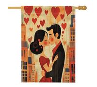 Romantico San Valentino casa bandiera 71,1 x 101,2 cm double face per esterno decorativo, uomo e moglie coppia amore frontyard lino casa bandiera, amante del divertimento all'aperto piccolo cortile