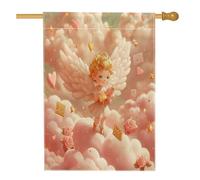 Romantico San Valentino Cupido House Bandiere 71 x 101 cm Double Face per esterno, divertente estetica rosa amore cuore lino verticale tela casa bandiera, Holiday Front Yard Backyard stampa bandiera