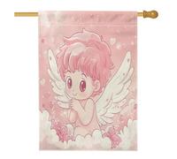 Romantico San Valentino Cupido House Flag 71,1 x 101,2 cm Double Face per esterno decorativo, divertente acquerello amore cuore frontyard tela casa bandiera, vacanza all'aperto modello cortile prato