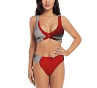 Romantico set bikini rosso cuore per le donne costume da bagno diviso costume da bagno pantaloncini e top sport acquatici estate, Nero , S