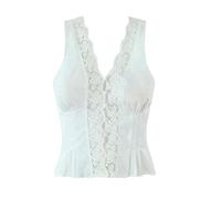 Romantico set due pezzi da donna con lacci - top con scollo a V e gonna a vita alta, Parte superiore bianca., L