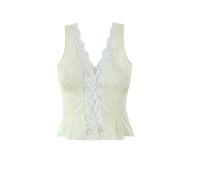 Romantico set due pezzi da donna con lacci - top con scollo a V e gonna a vita alta, Top giallo, S