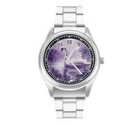 Romantico Swan Lake - Orologio casual da uomo, con cinturino in acciaio inox, in lega, al quarzo, Stile:, regular, Bracciale