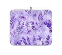 Romantico tappetino scolapiatti con fiori di lavanda e farfalla per bancone della cucina, assorbente, tappetino scolapiatti lavabile per piano di lavoro, 46 x 41 cm