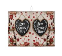 Romantico tappetino scolapiatti per bancone della cucina, tappetino assorbente vintage rosso floreale scolapiatti in microfibra a tema amore per decorazione bancone della cucina, 45,7 x 61 cm