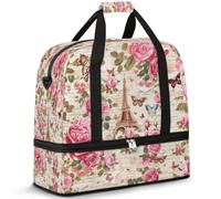 Romantico Torre Eiffel Borsone da viaggio per donne e uomini Weekend Borse per la notte Pieghevole Bagnato Separato 47 L Tote Bag per Sport Palestra Yoga, Colore, 47 L, Organizer per borse