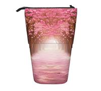 Romantico tunnel di alberi di fiori rosa stampa in piedi astuccio grande capacità astuccio carino telescopico matita borsa per donne uomini, Nero , Taglia unica, Borsa da viaggio