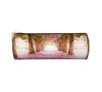 Romantico tunnel di alberi di fiori rosa stampato in pelle astuccio portapenne astuccio per matite astuccio cosmetico borsa per ufficio borsa portaoggetti per uomo donna, Tunnel romantico di alberi di