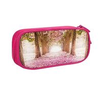 Romantico tunnel di alberi di fiori rosa stampato matita sacchetto trucco portagioie scatola portatile portagioie da viaggio nero, rosa, Taglia unica, Astuccio portamatite