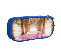 Romantico tunnel di alberi di fiori rosa stampato matita sacchetto trucco portagioie scatola portatile portagioie da viaggio nero, Blu, Taglia unica, Astuccio portamatite