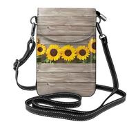 Romantico viola lavanda stampa piccola borsa per cellulare - Borsa a tracolla, design in pelle per uso quotidiano, viaggi e shopping, Girasole in legno, Taglia unica