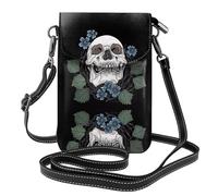Romantico viola lavanda stampa piccola borsa per cellulare - Borsa a tracolla, design in pelle per uso quotidiano, viaggi e shopping, Fiori Blu e Teschio, Taglia unica