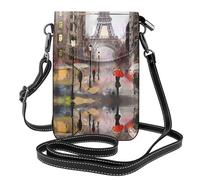 Romantico viola lavanda stampa piccola borsa per cellulare - Borsa a tracolla, design in pelle per uso quotidiano, viaggi e shopping, Rainy Street a Parigi, Taglia unica