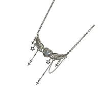 Romantics - Collana con ciondolo a forma di ala di cuore con stella a quattro punte e nappe, regolabile, da donna, con ciondolo a forma di cuore alato, punto unico regolabile per tutti i giorni