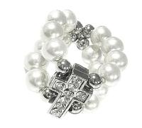 Romantics Crucifix Anelli elasticizzati in acciaio inox ipoallergenico con perle artificiali per anniversari, come descritto
