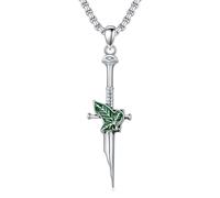 ROMANTICWORK Collana con spada spezzata in argento sterling 925 con ciondolo a foglia verde, gioielli di spada medievale, regali di Natale per donne uomini