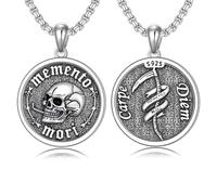 ROMANTICWORK Memento Mori - Collana in argento sterling 925, con ciondolo a forma di teschio gotico, idea regalo per uomini e donne, 22 Zoll, Argento sterling