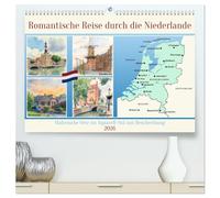 Romantische Reise durch die Niederlande (hochwertiger Premium Wandkalender 2026 DIN A2 quer), Kunstdruck in Hochglanz: Malerische Orte im Aquarell-Stil mit Beschreibung