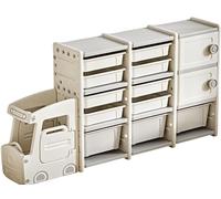 ROMARK Portagiochi porta giochi bambini Scaffale multilivello in HDPE a forma di camion 168x32x94 cm 3 cassetti grandi - 8 cassetti- 2 ante apribili - contenitore giochi bambino