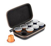 ROMAUNT Custodia Portatile da Trasporto Compatibile con Capsule di Caffè Nespresso,Guscio Duro PU Protettivo Borsa Supporto di Stoccaggio,Partner di Viaggio di Minipresso e Nanopresso (Marrone)