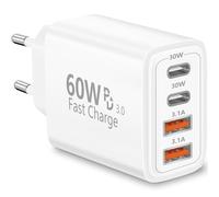 Rombica Caricatore USB C, 4 porte, 60 W, caricatore multiplo con USB-C e | PD Power Adapter - Caricatore rapido USB per iPhone 17 17 Pro 16 15 14 13 12 11 XS XR X, iPad, Samsung, telefoni cellulari