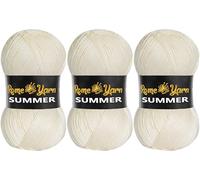 Rome Yarn Filato estivo, effetto seta, 100 g, 350 m, 100% microfibra, filato acrilico anti-pelucchi, filo per lavori artistici all'uncinetto (confezione da 3, 25 crema)