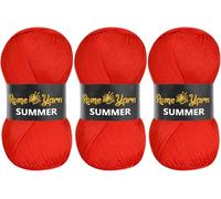 Rome Yarn Summer Filato | Effetto Seta | 100 g / 350 m | 100% Microfibra | Filato Acrilico Anti-Pilling per Maglia, Uncinetto, Arte e Fai-da-Te (3 Gomitoli, 165 Rosso)