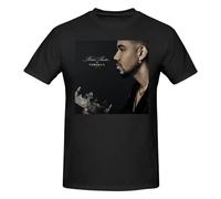 Romeo Music Santos camicia da uomo alla moda versatile manica corta girocollo t-shirt nera, Nero , S