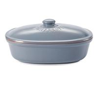 Romertopf Vasetto per pane ovale MAXI 6,5 litri - Contenitore per pane blu grigio in ceramica - Vaso in terracotta traspirante per una freschezza duratura di pane e panini