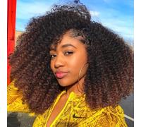 Romface 180% densità Afro Kinky Curly Wig, Ombre marrone, 16 pollici, capelli umani, crespa, V-Part, Glueless, 1B/30 bionda, parrucca per capelli da donna