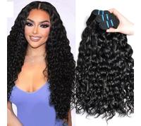 Romface Human Hair Bundles Capelli Brasiliani Naturali Extension Water Wave Bundles Capelli Umani Ricci Extension Capelli Veri Tessitura Onda D'acqua Weave Hair Bundles for Women 18 20 22 Pollice