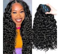 Romface Human Hair Bundles Capelli Brasiliani Naturali Extension Water Wave Bundles Capelli Umani Ricci Extension Capelli Veri Tessitura Onda D'acqua Weave Hair Bundles for Women 16 18 20 Pollice