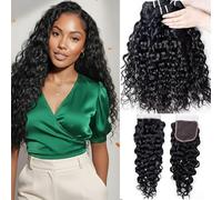 Romface Human Hair Bundles Capelli Brasiliani Naturali Extension Water Wave Bundles Capelli Umani Ricci Extension Capelli Veri Tessitura Onda D'acqua Weave Hair Bundles for Women 12 14 16+10 Pollice