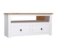 ROMHZKS Mobile angolare per TV, colore bianco, consolle con cassetti, in legno massello Panama, 93 x 49 x 49 cm